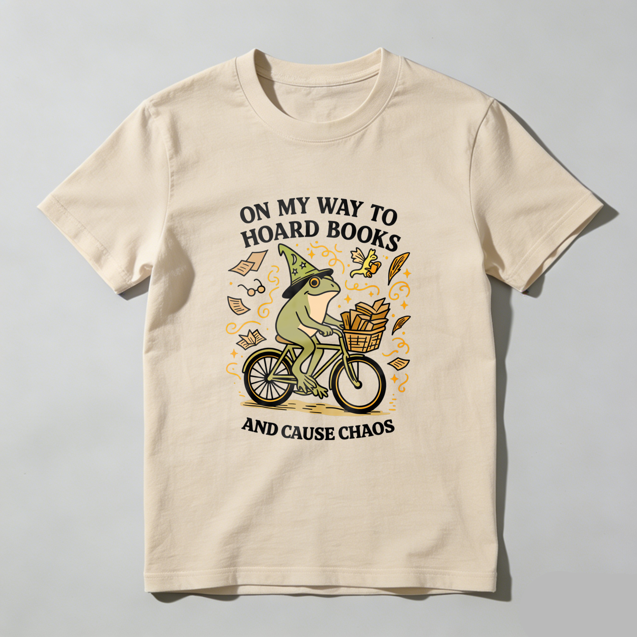 Wardrobecart Frog Riding Bike With Books And Hat Tshirt
