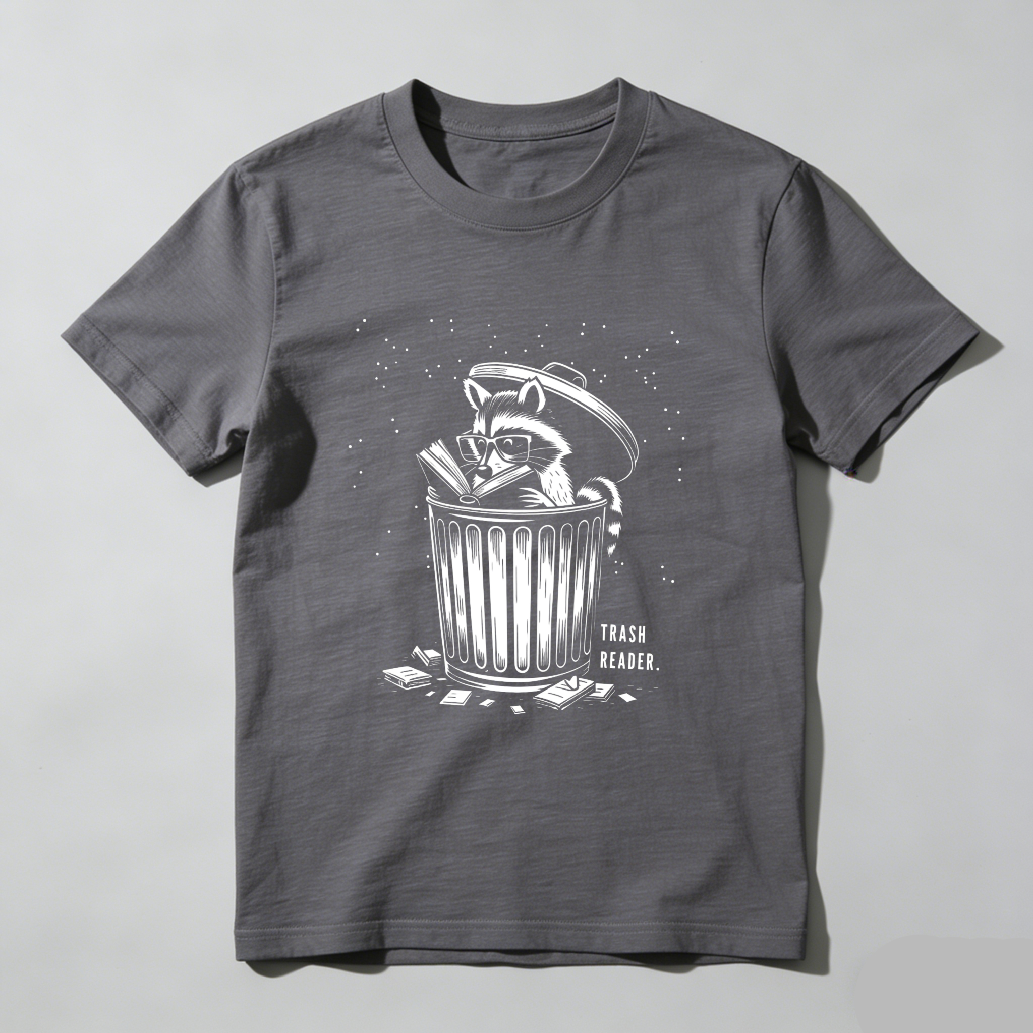 Wardrobecart Raccoon Reading Book In Trash Can Tshirt