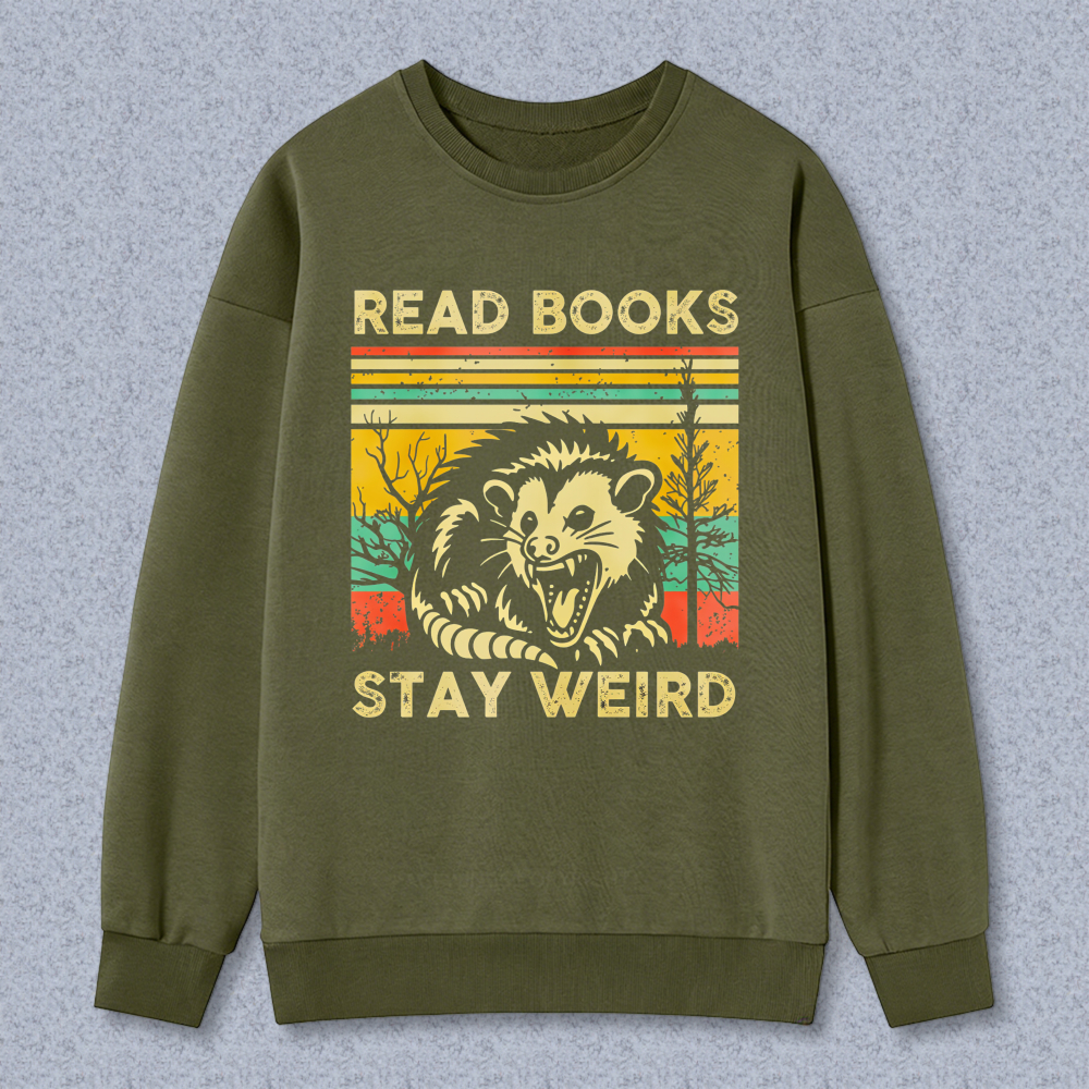 Wardrobecart Read Books Stay Weird Dragon Design Unisex Classic Sweatshirt