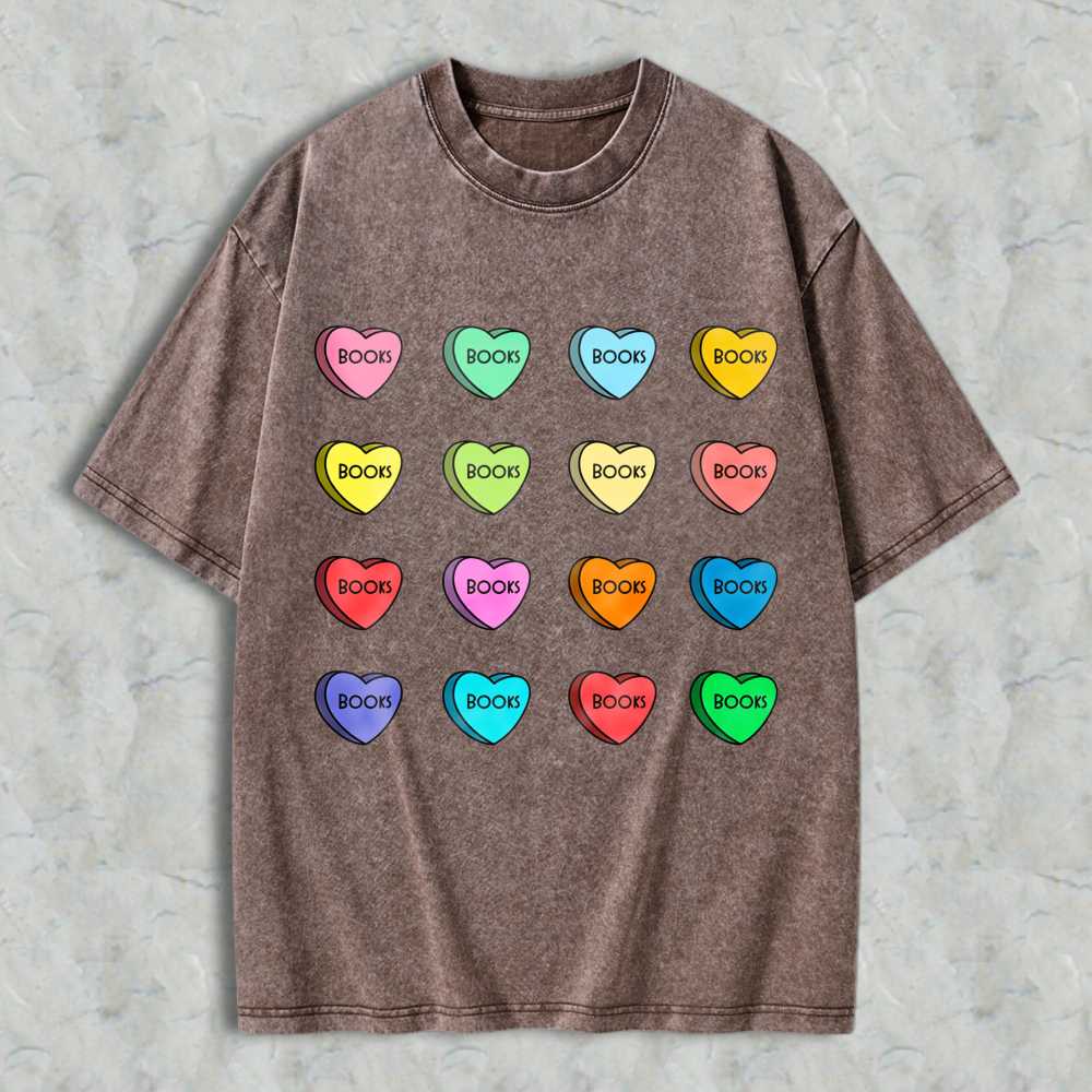 Wardrobecart Heart Shape Book Words Pattern Unisex Washed T-shirt