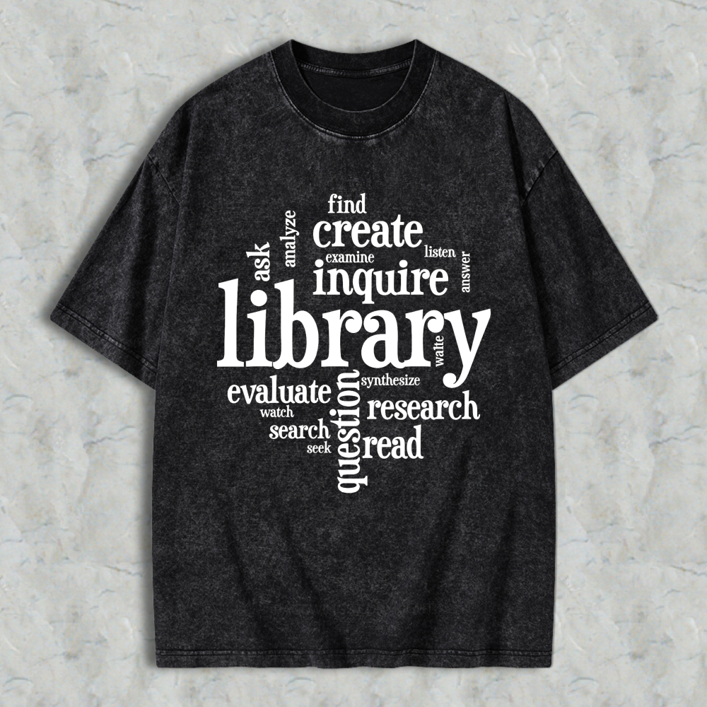 Wardrobecart Library Word Cloud Design Unisex Washed T-shirt