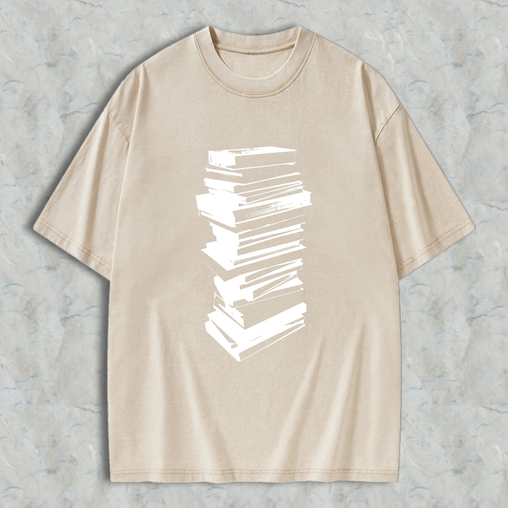 Wardrobecart Stack Of Books Pattern Unisex Washed T-shirt