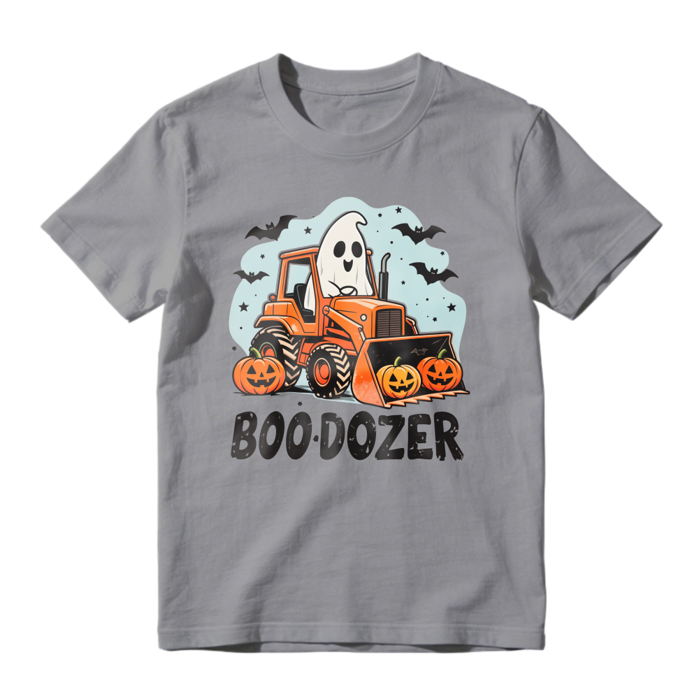 Halloween Ghost Driving Bulldozer With Jack O Lanterns And Bats Boo Dozer Unisex Classic T Shirt