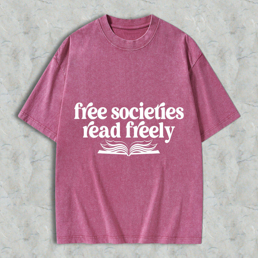 Wardrobecart Free Societies Read Freely Book Graphic Unisex Washed T-shirt