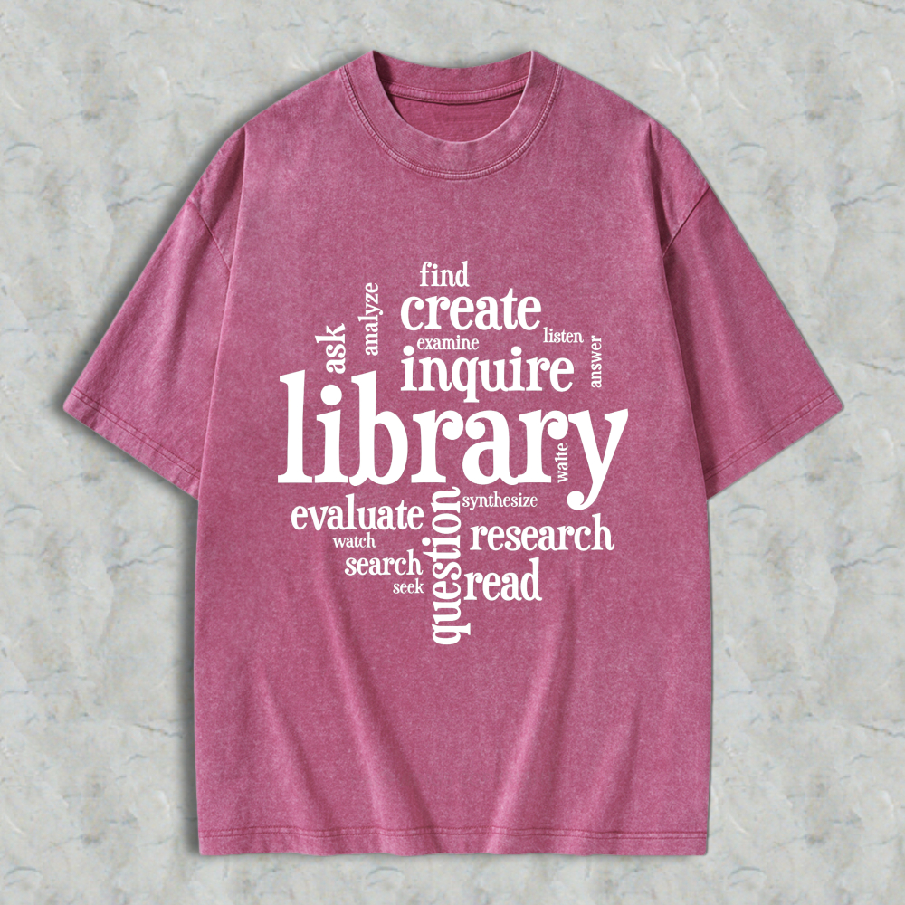 Wardrobecart Library Word Cloud Design Unisex Washed T-shirt