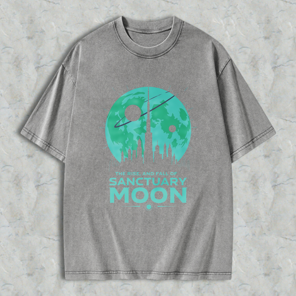 Wardrobecart Sanctuary Moon Cityscape With Planet And Satellite Design Unisex Washed T-shirt