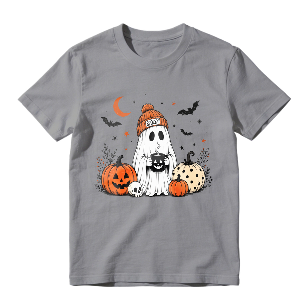 Cute Ghost With Spooky Hat And Pumpkins Halloween Design, Unisex Classic T-shirt