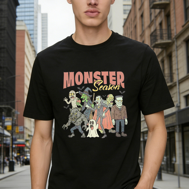 Monster Season Halloween Funny Horror Characters Group Vintage Unisex Classic T-shirt