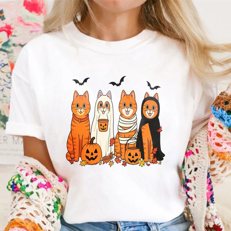 Halloween Cats In Costumes With Pumpkins And Bats, Unisex Classic T-shirt
