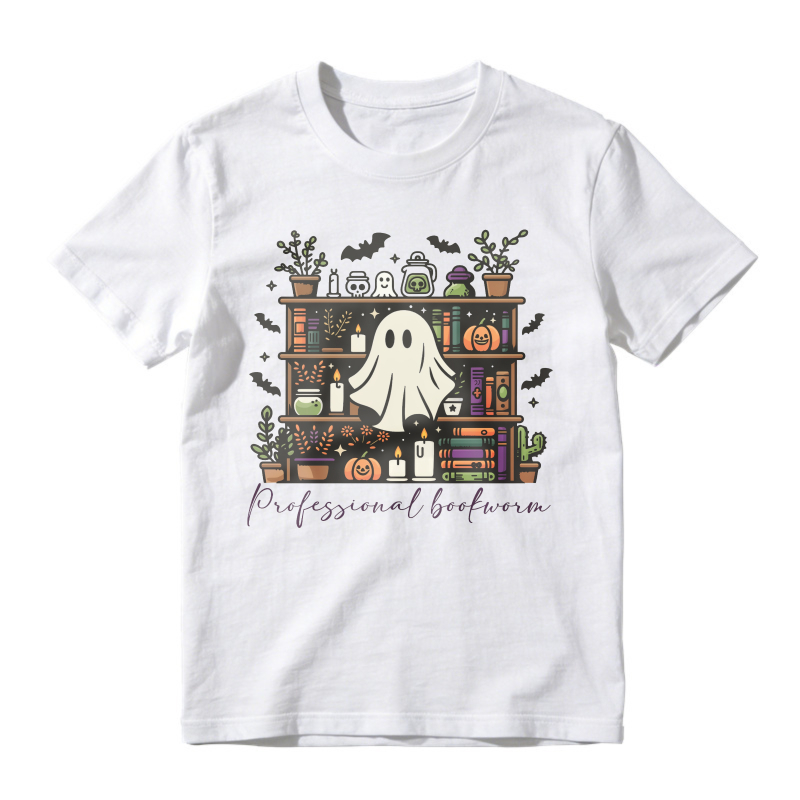 Cute Ghost Bookshelf Halloween Reading Lover, Professional Bookworm, Unisex Classic T-shirt