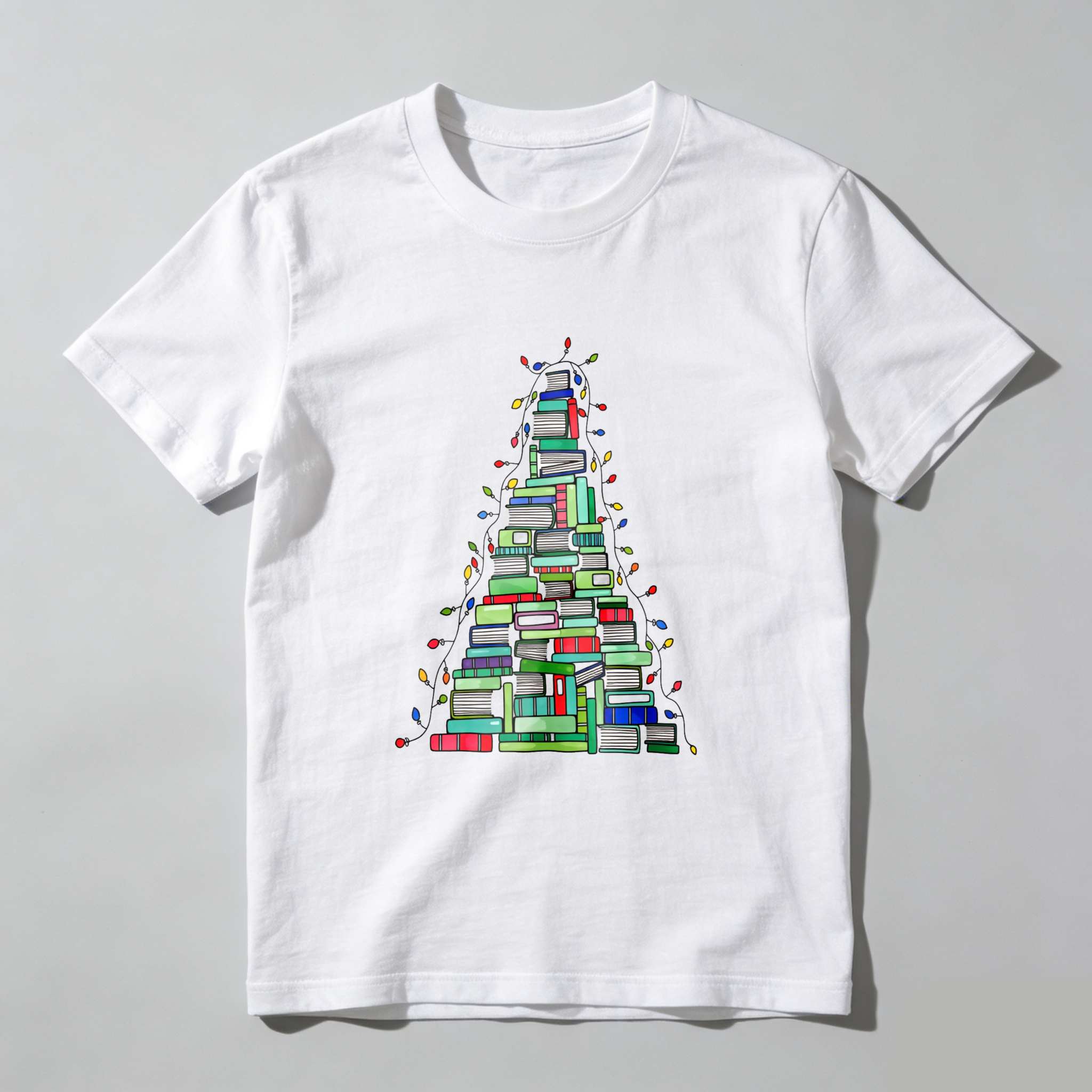 Wardrobecart Books Stacked Into Christmas Tree Shape Tshirt