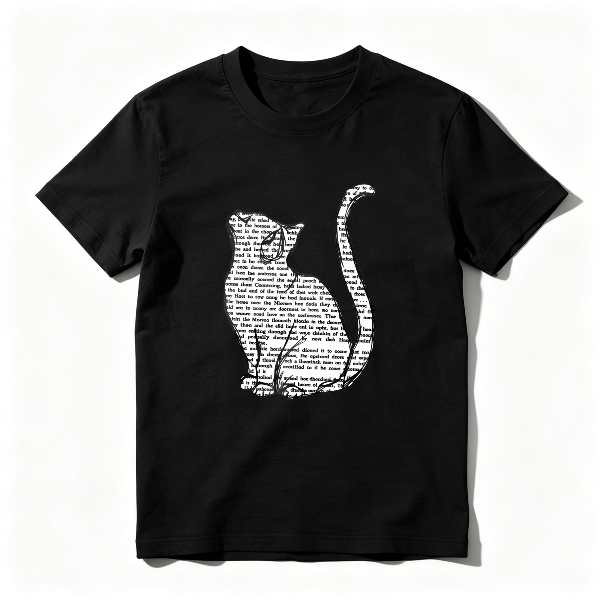 Wardrobecart Cat Silhouette With Text Pattern Tshirt