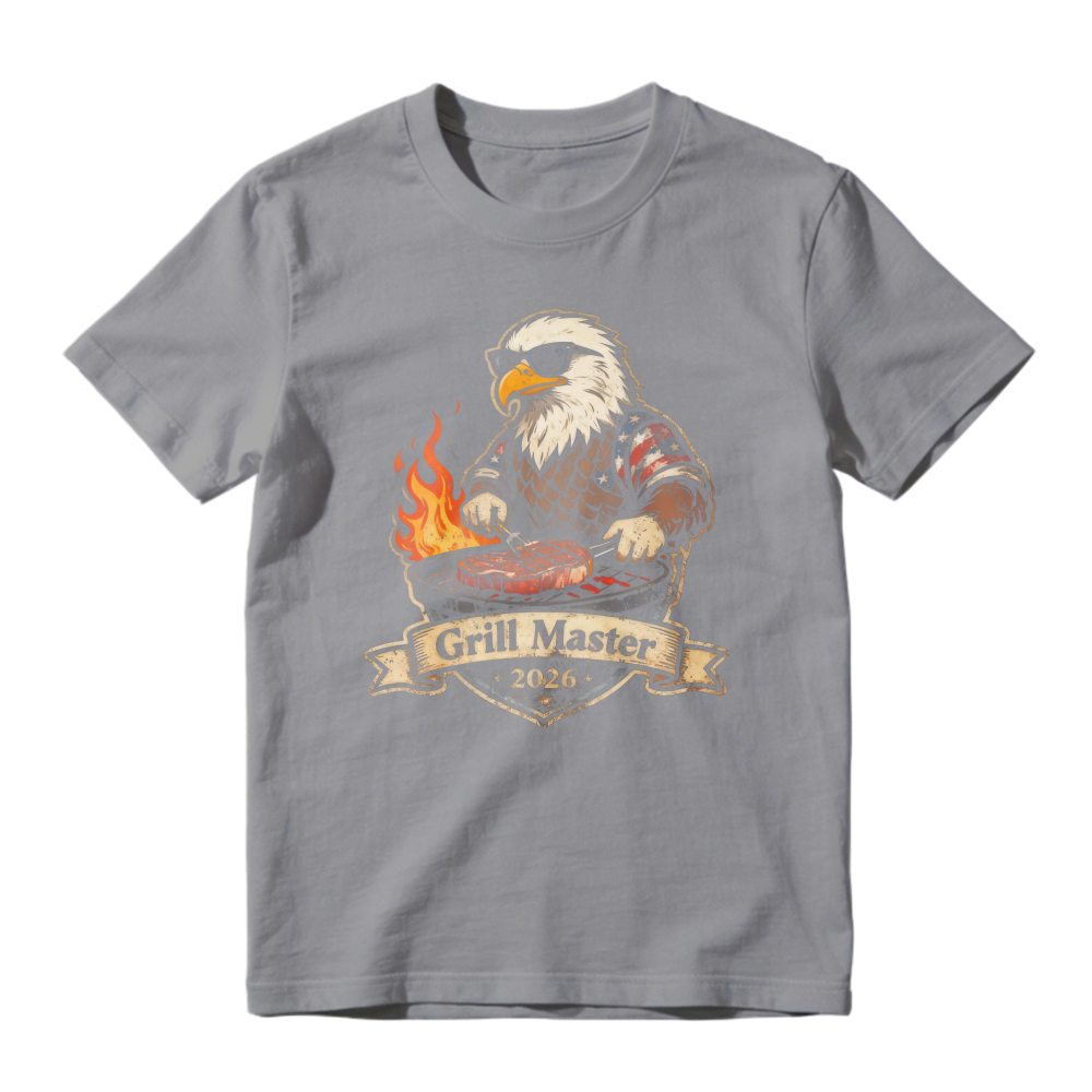Cool Eagle Wearing Sunglasses Grilling Steak With Flames And Grill Master 2026 Banner Unisex Classic T Shirt