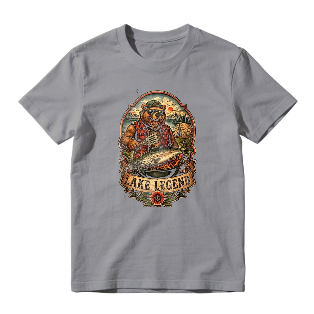 Bear Fishing Lake Legend Vintage Retro Graphic Unisex Classic T-shirt