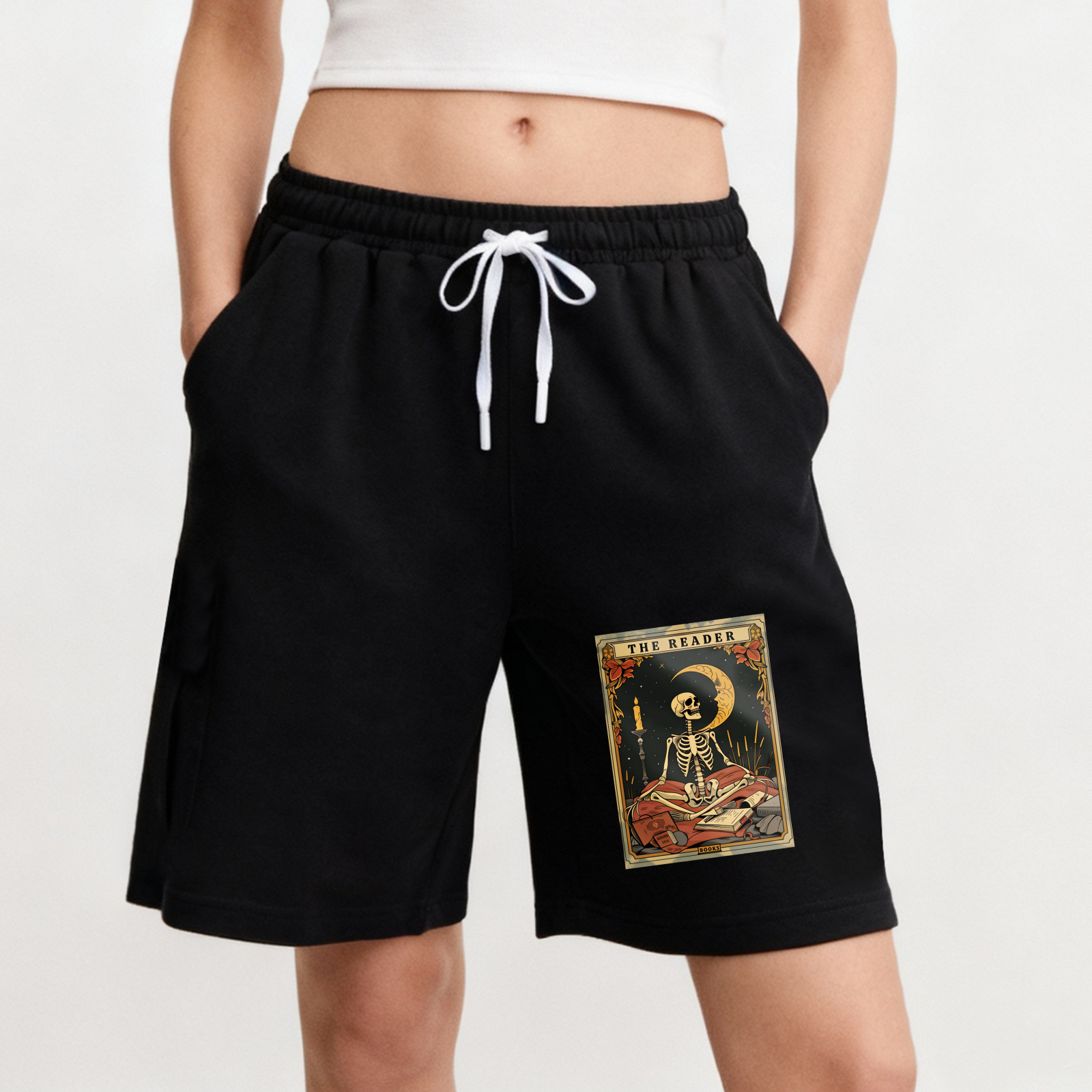 Wardrobecart Skeleton Reading Tarot Card The Reader Shorts