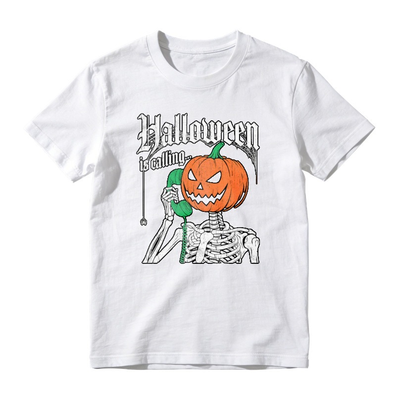 Halloween Is Calling Skeleton Holding Pumpkin Graphic T-shirt