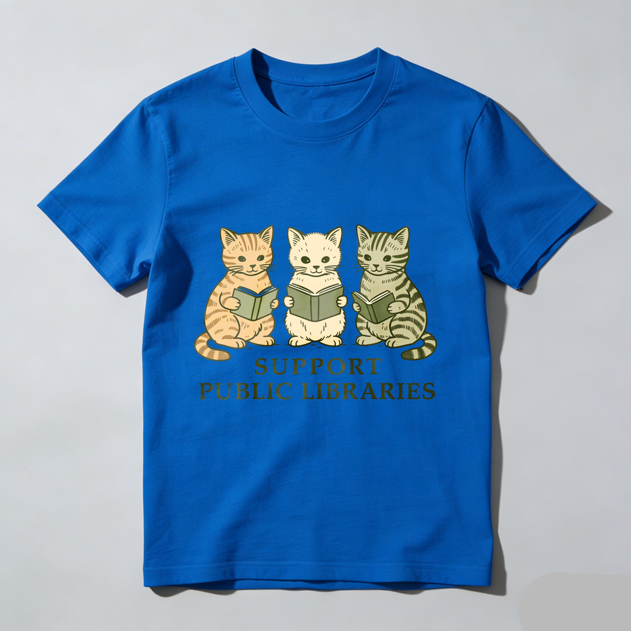 Wardrobecart Three Cats Reading Books Support Public Libraries Tshirt