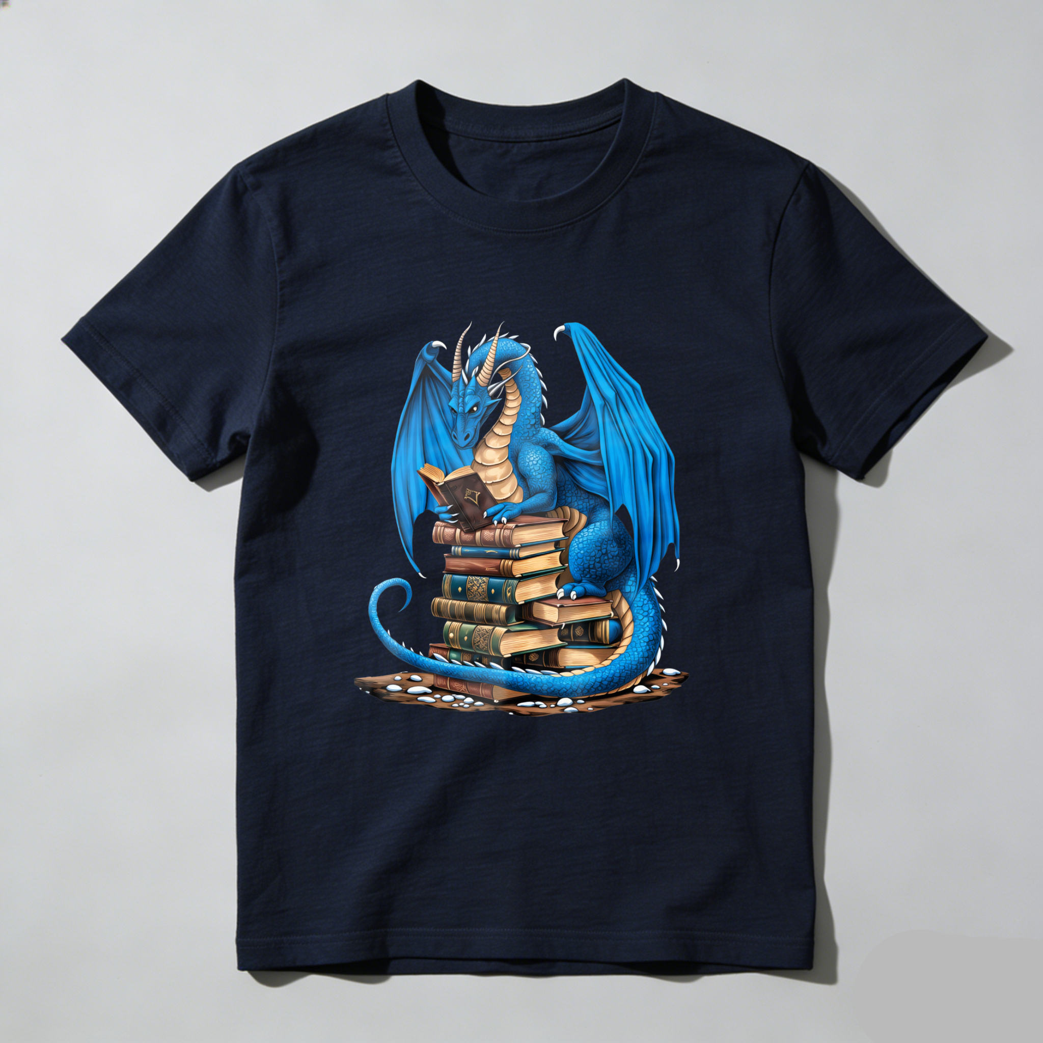 Wardrobecart Blue Dragon Reading Books Stack Tshirt