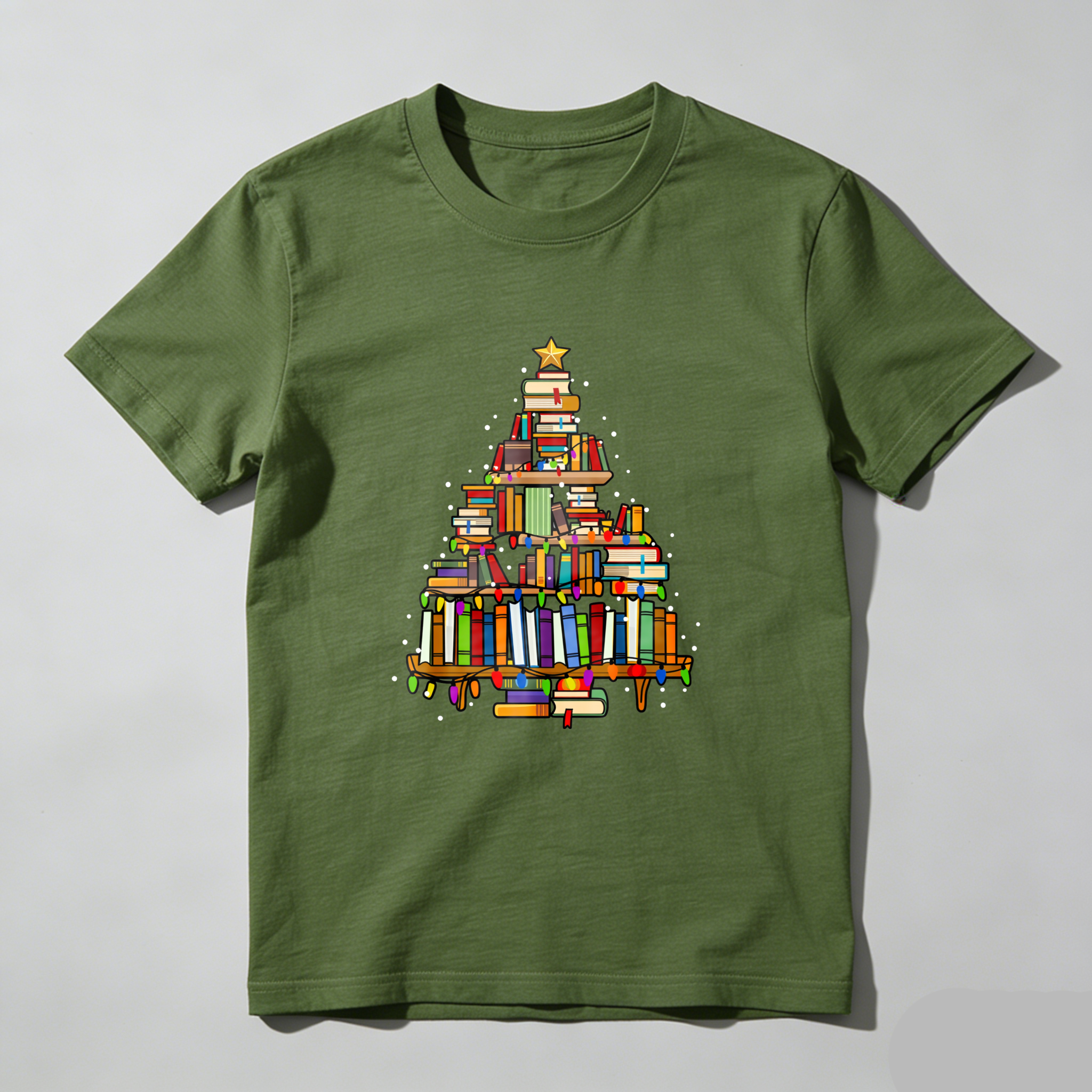 Wardrobecart Books Form Christmas Tree Pattern Tshirt