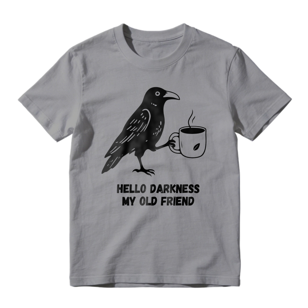 Crow Holding Coffee Cup, Hello Darkness My Old Friend Quote, Unisex Classic T-shirt