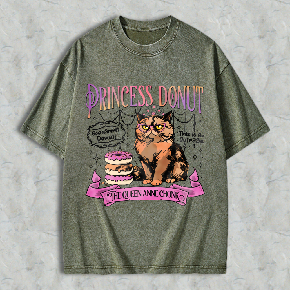 Wardrobecart Princess Donut Cat With Donuts And Crown Unisex Washed T-shirt