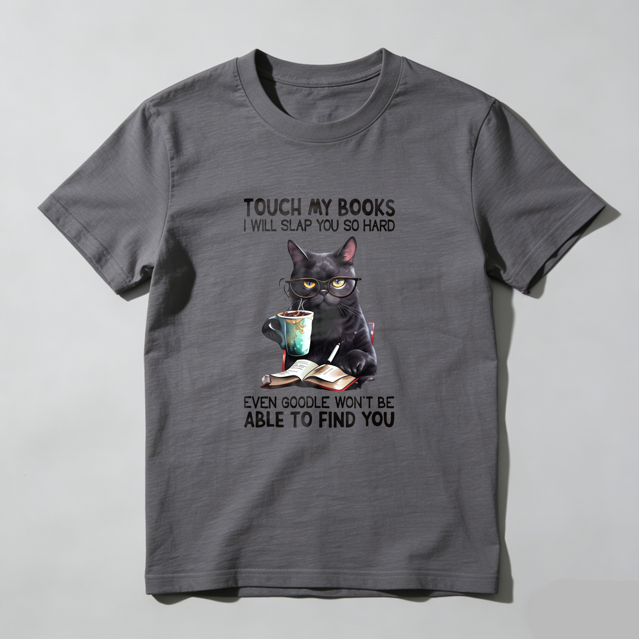 Wardrobecart Cat With Book And Coffee Cup Tshirt
