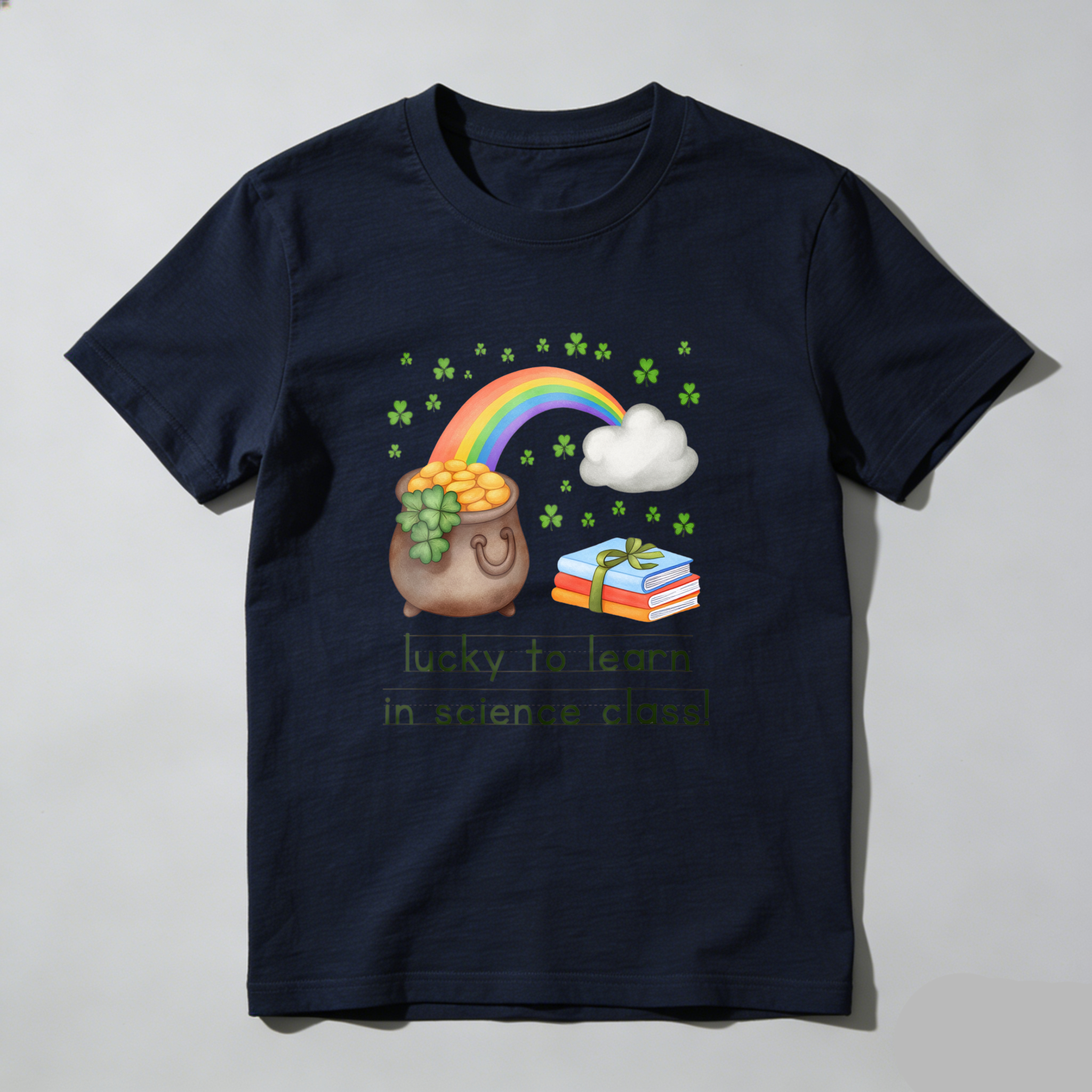 Wardrobecart Pot Of Gold Rainbow Books Clover Cloud tshirt
