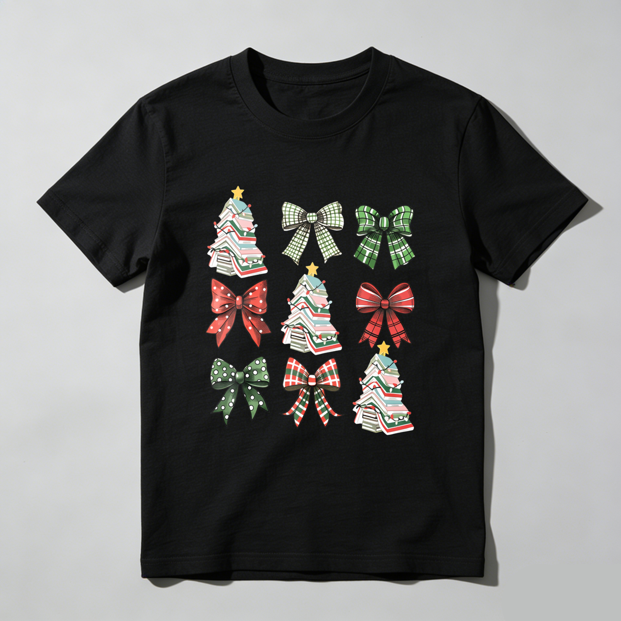 Wardrobecart Christmas Trees And Plaid Bows Pattern Tshirt