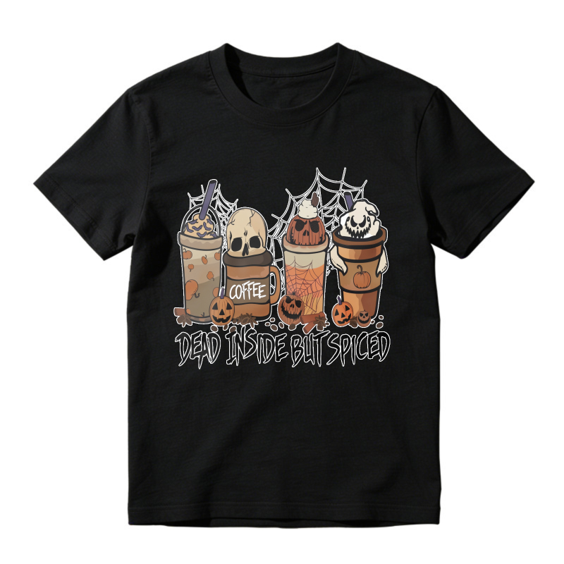 Dead Inside But Spiced Halloween Coffee Skull Pumpkin Spider Web Unisex Classic T-shirt