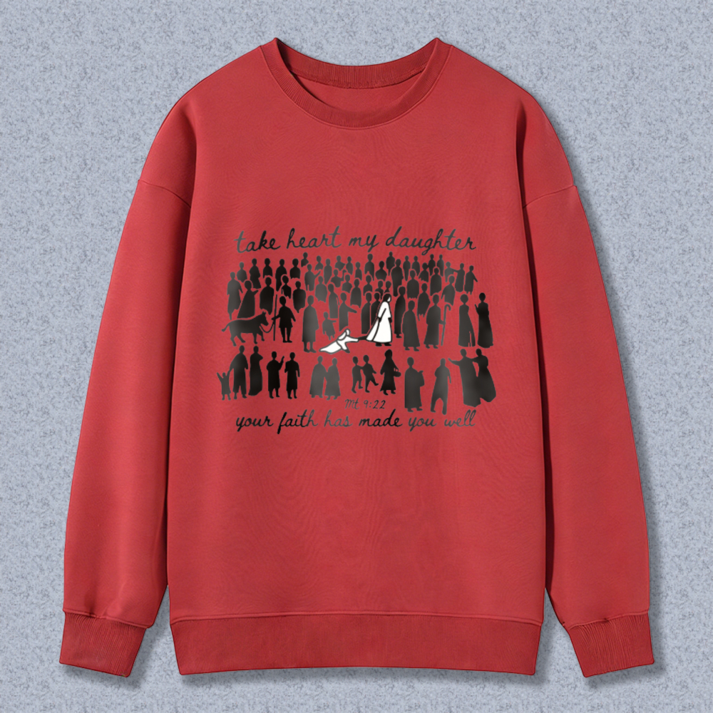 Biblical Verse With Women Silhouettes And Horse Take Heart My Daughter Your Faith Has Made You Well T-shirt