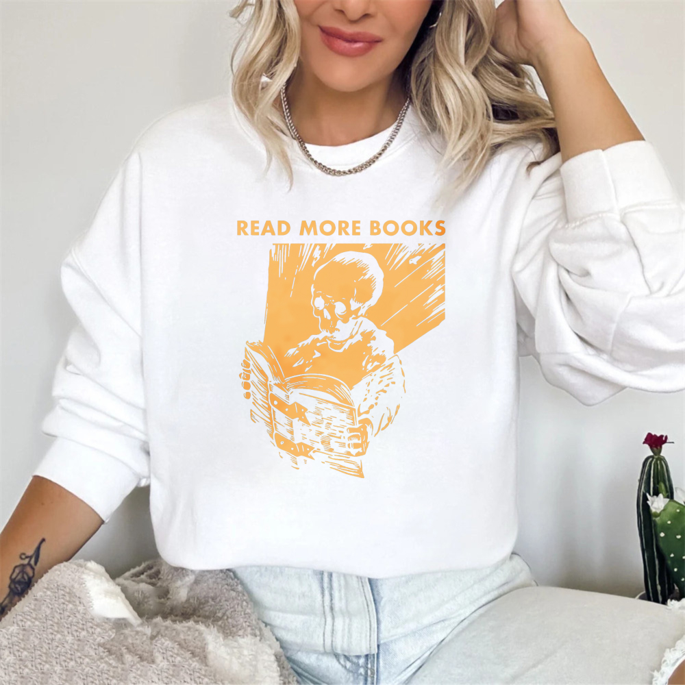 Wardrobecart Read More Books Skeleton Reading Book Pattern Unisex Classic Sweatshirt