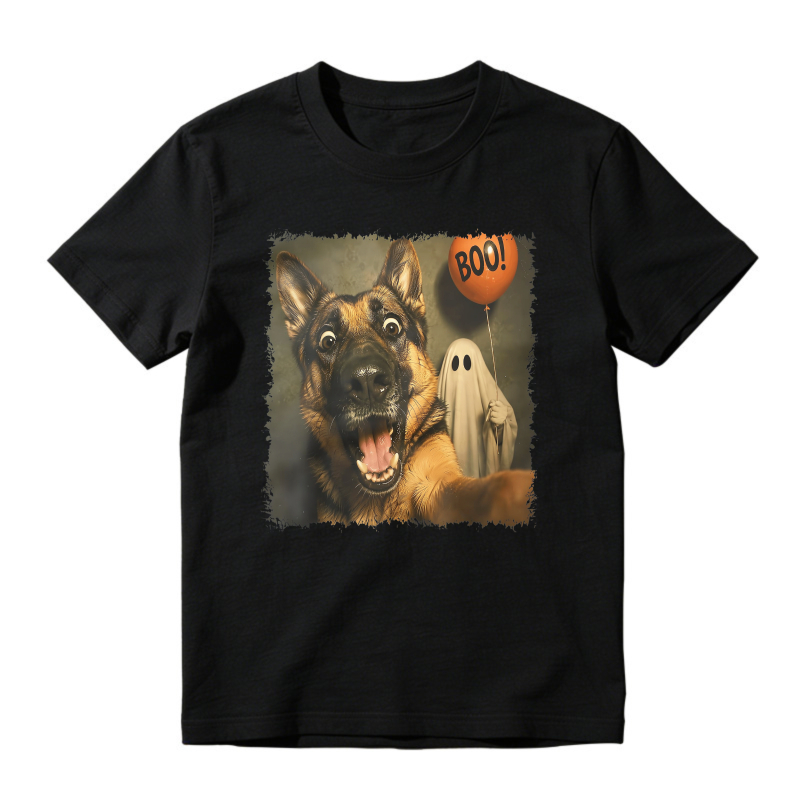 German Shepherd Dog With Ghost And Boo Balloon Halloween Unisex Classic T-shirt