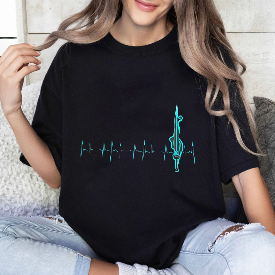 Wardrobecart Heartbeat With Violin Note Pattern Tshirt