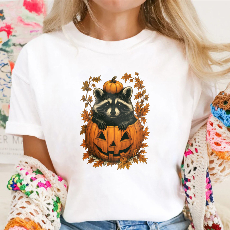 Cute Raccoon In Jack O Lantern Pumpkin With Autumn Leaves, Unisex Classic T-shirt