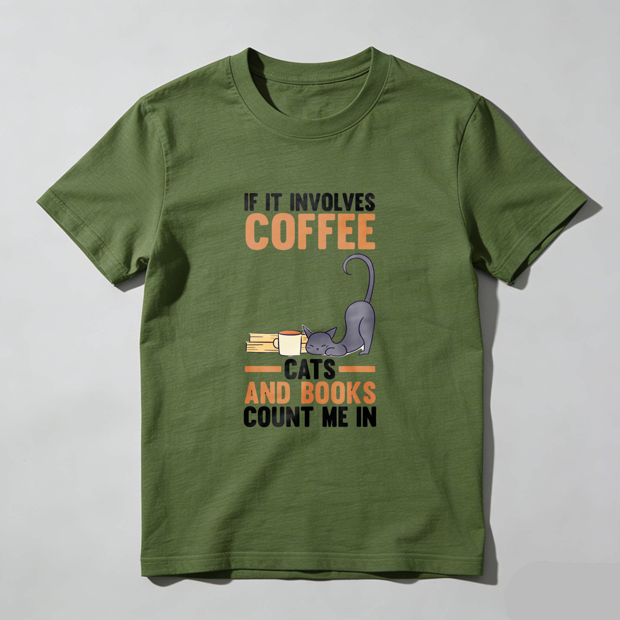 Wardrobecart Coffee And Books Cat Design Tshirt