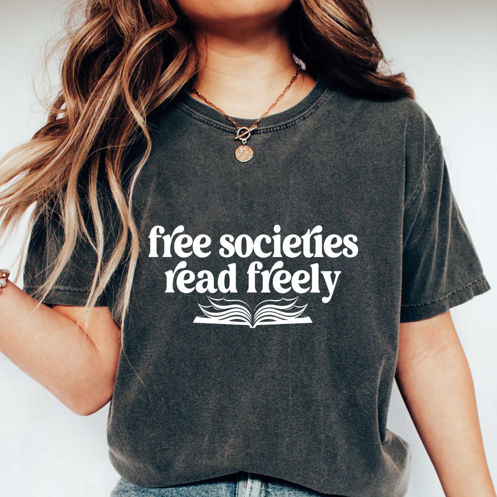 Wardrobecart Free Societies Read Freely Book Graphic Unisex Washed T-shirt