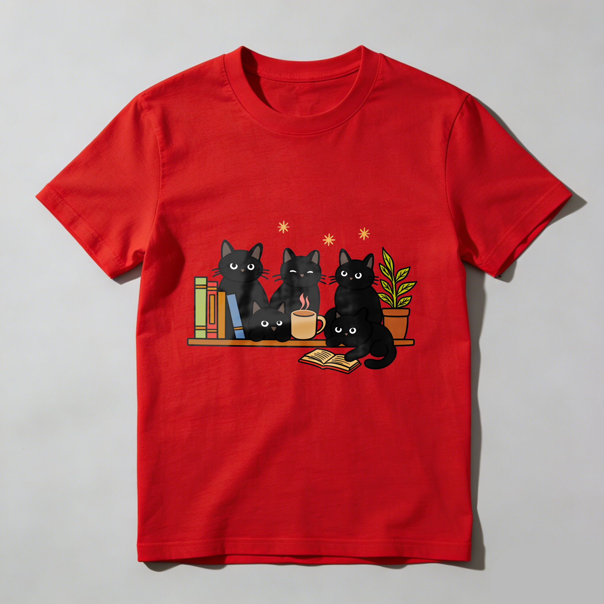 Wardrobecart Cats Books Coffee Plant Stars Tshirt