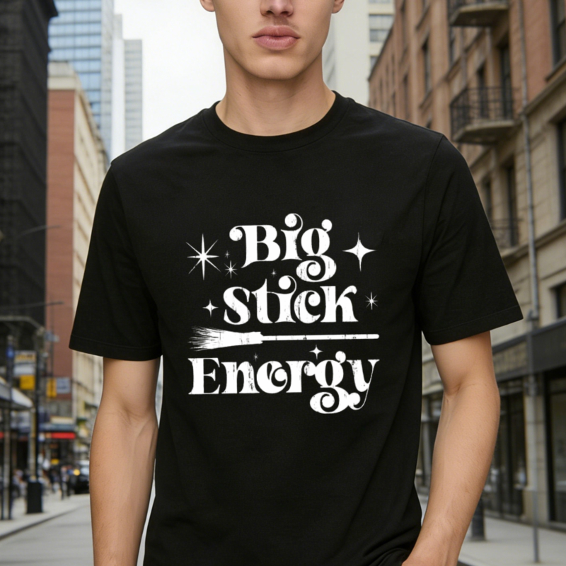 Big Stick Energy Witch Broomstick Sparkle Graphic T-shirt