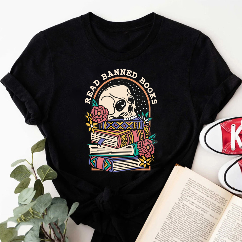 Wardrobecart Read Banned Books Skull And Books Tshirt