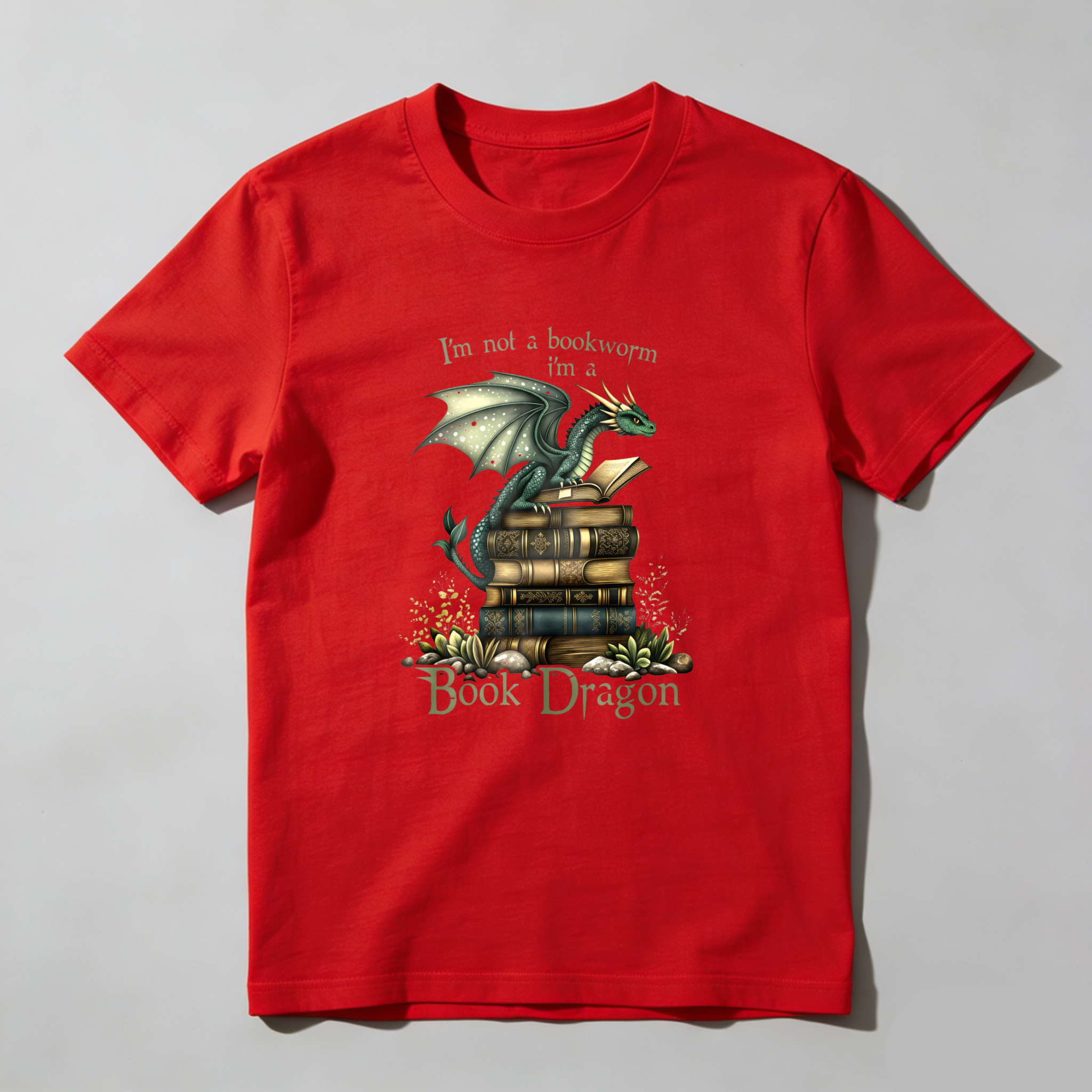 Wardrobecart Dragon Perched On Books With Text Above And Below Tshirt