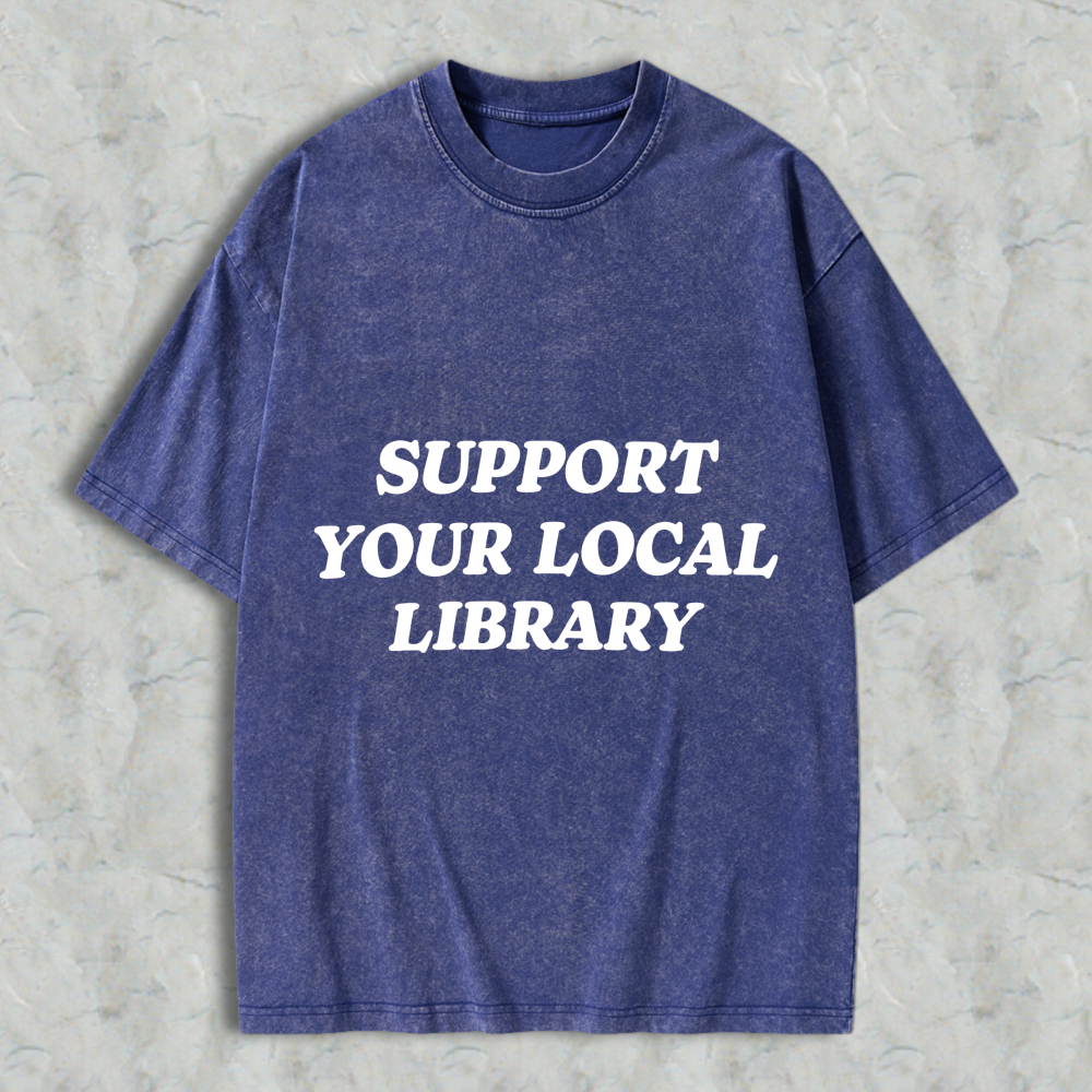 Wardrobecart Support Your Local Library Unisex Washed T-shirt