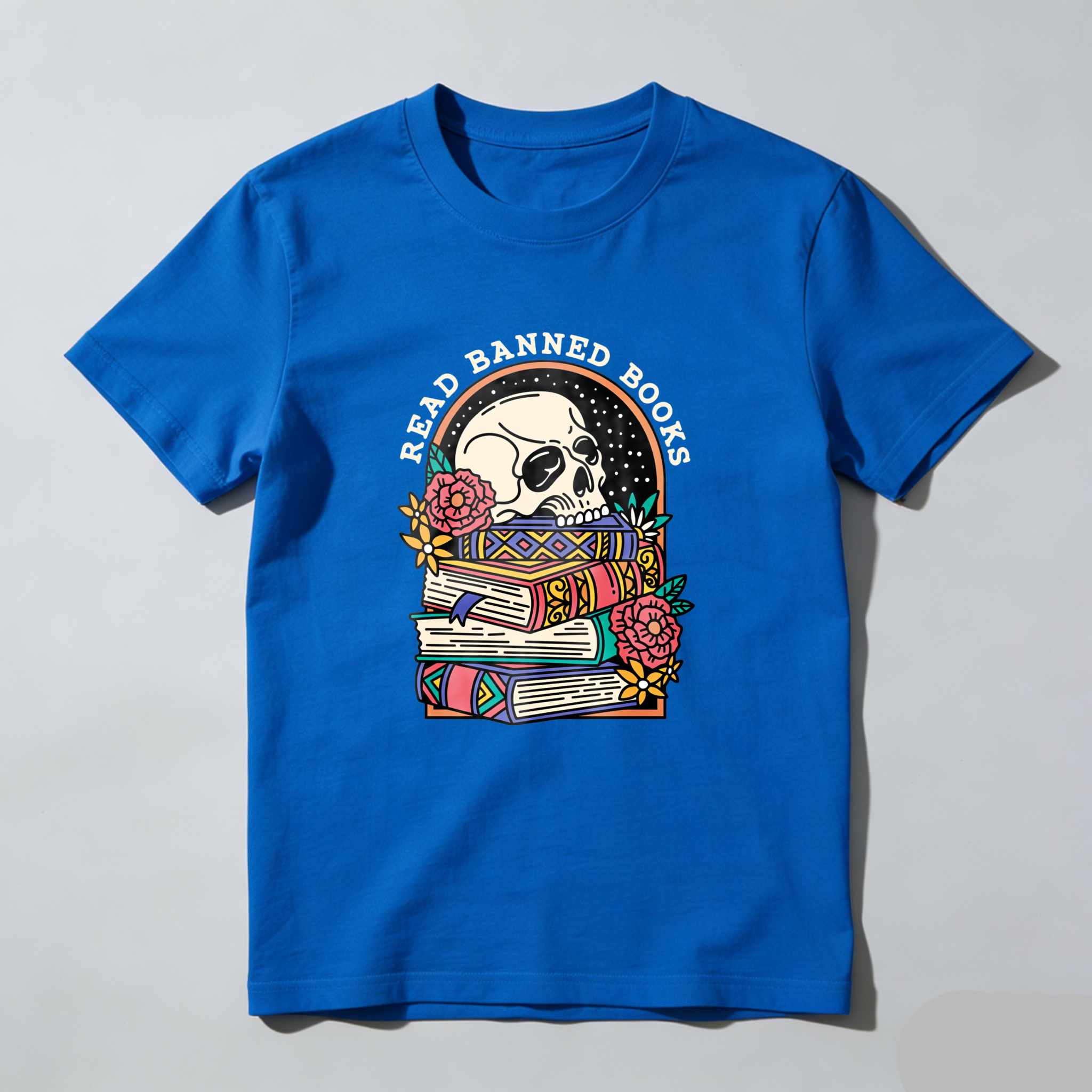 Wardrobecart Read Banned Books Skull Books Flowers Rainbow Tshirt