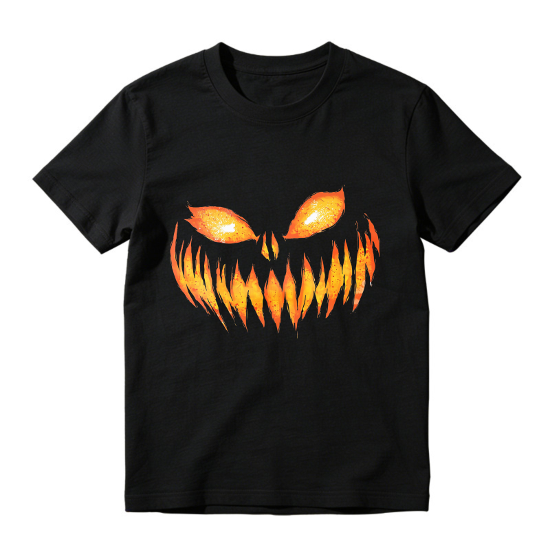 Glowing Orange Pumpkin Face With Sharp Teeth And Evil Eyes Unisex Classic T-shirt