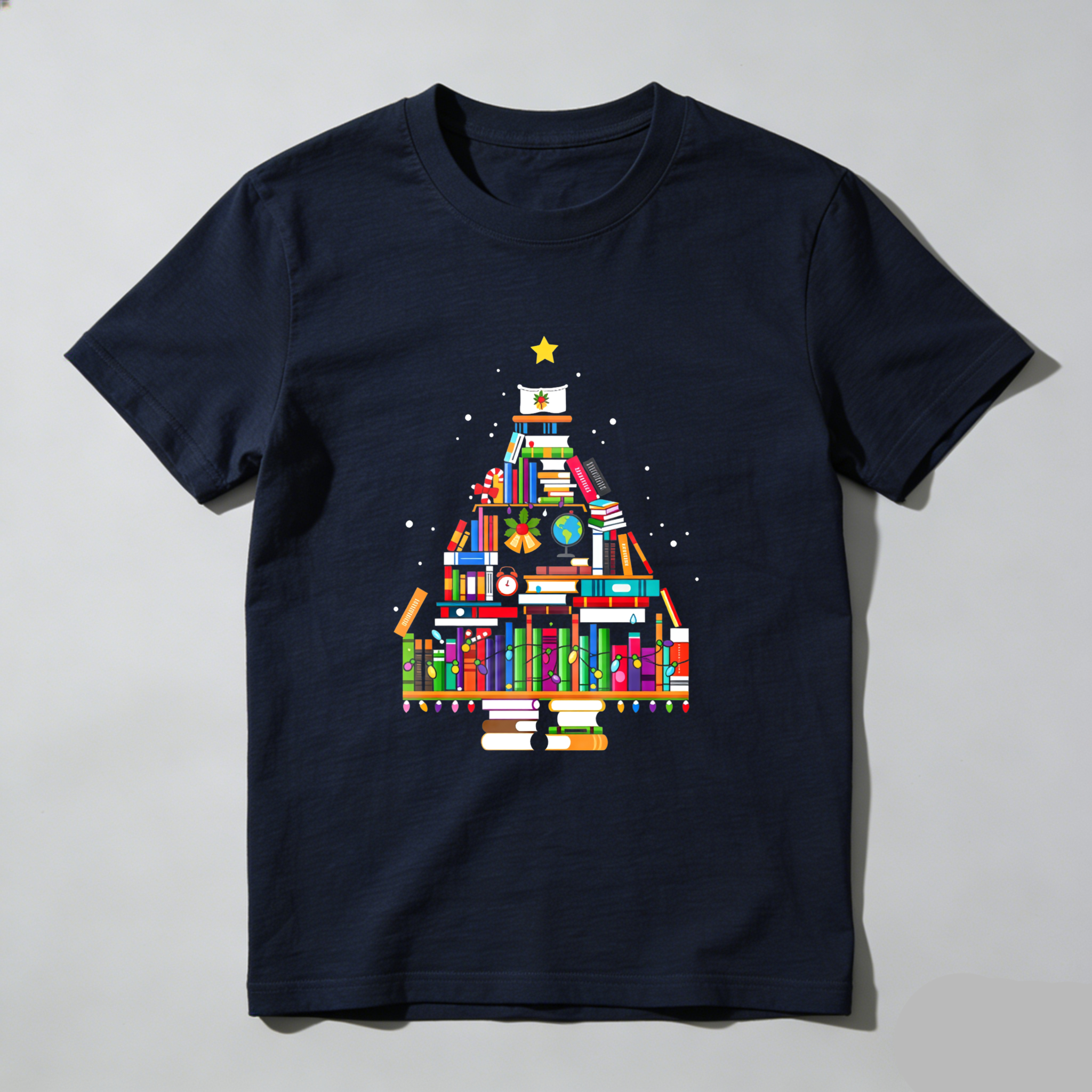 Wardrobecart Books Form Christmas Tree Pattern Tshirt