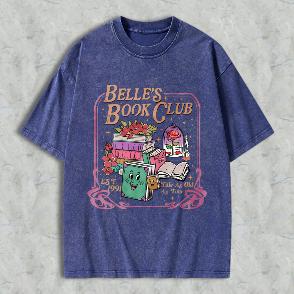 Wardrobecart Belle Book Club Tale As Old As Time Books And Roses Design Unisex Washed T-shirt