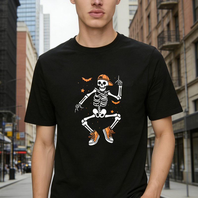 Cool Dancing Skeleton With Orange Cap And Sneakers Halloween Graphic Unisex Classic T-shirt