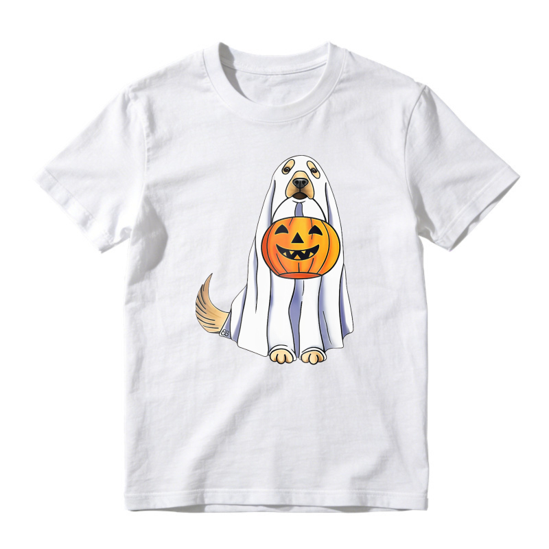 Cute Dog In Ghost Costume Holding Pumpkin, Unisex Classic T-shirt