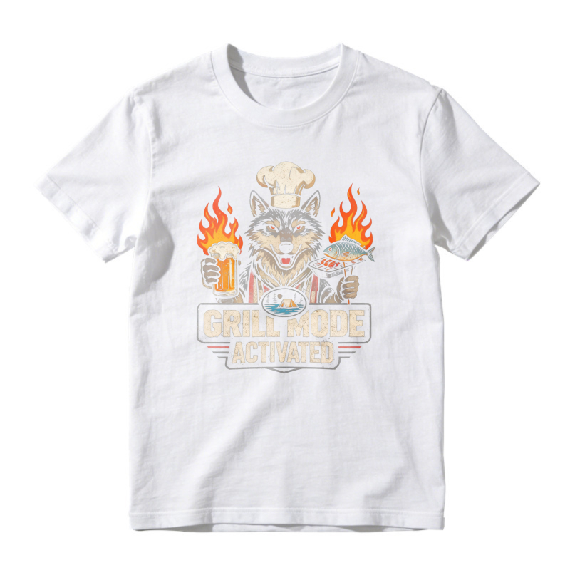 Wolf Chef Holding Beer And Fish With Flames Grill Mode Activated Unisex Classic T-shirt