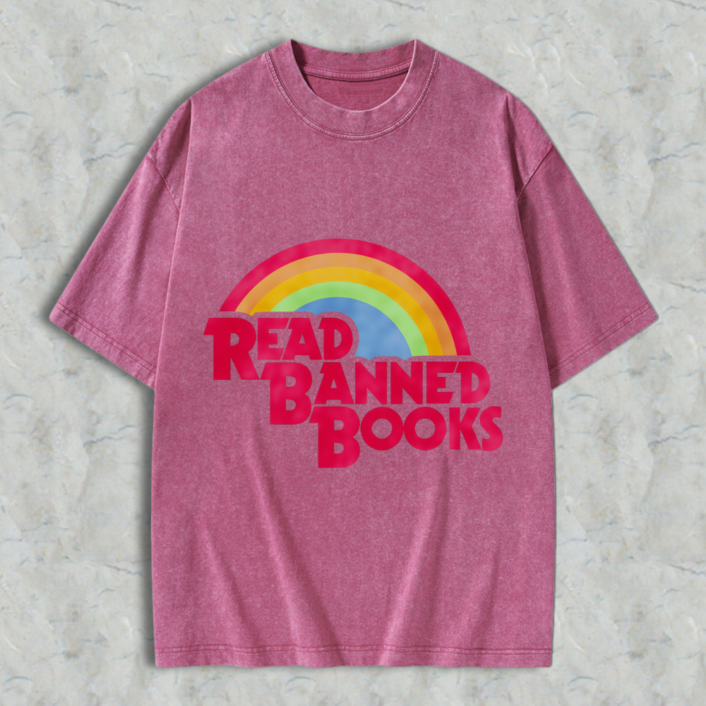 Wardrobecart Read Banned Books Rainbow Design Unisex Washed T-shirt