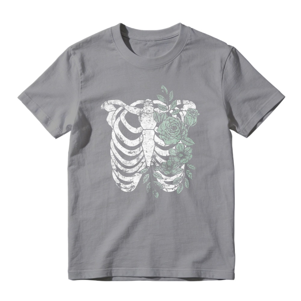 Rib Cage With Roses And Leaves Floral Skeleton Graphic T-shirt